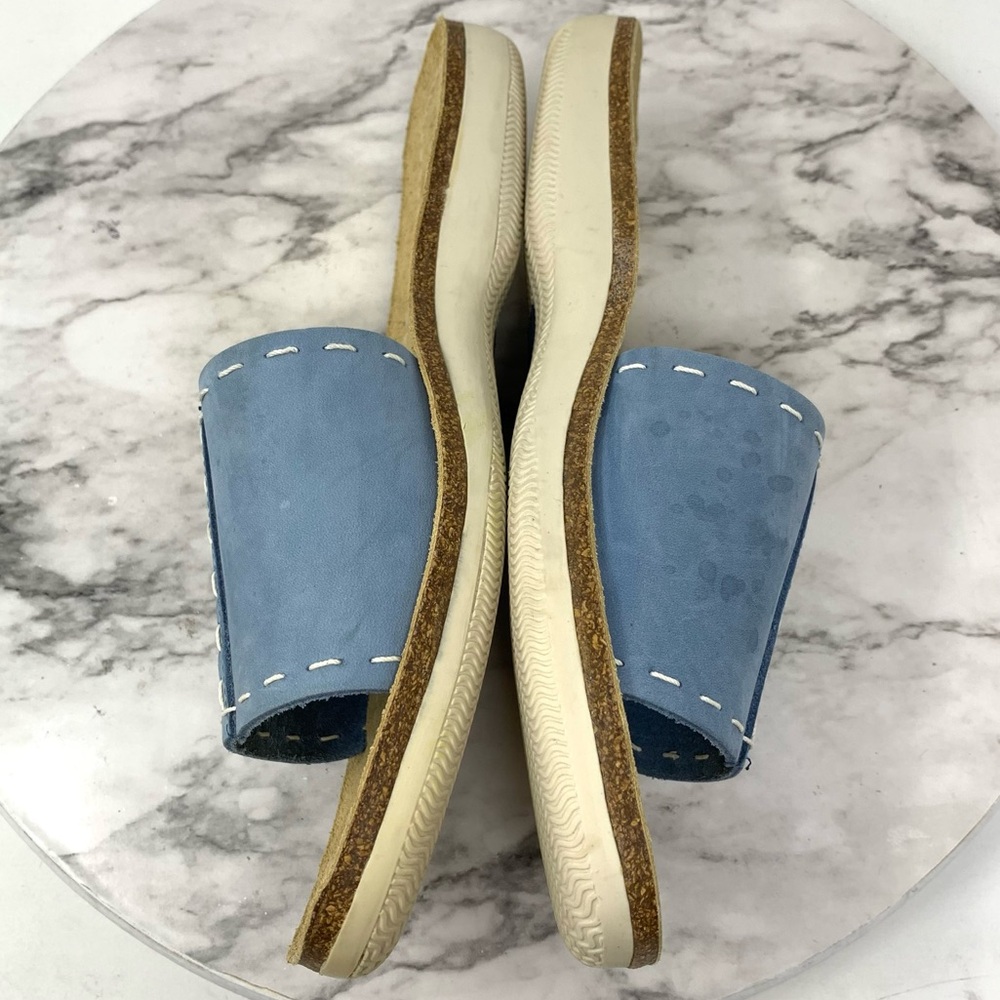Lands' End Open Toe Top Stitch Blue Leather Slide Sandals 9 Casual Sporty Preppy - Picture 7 of 11